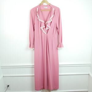 Vintage Small Robe Pink Lace Ruffle Collar Coquette Dollette Retro Dainty Long